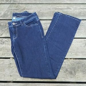 Lauren Conrad dark wash boot cut jeans.